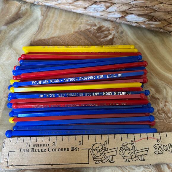 Blue Red & Yellow Vtg Stir Stick Lot - Picture 4 of 4